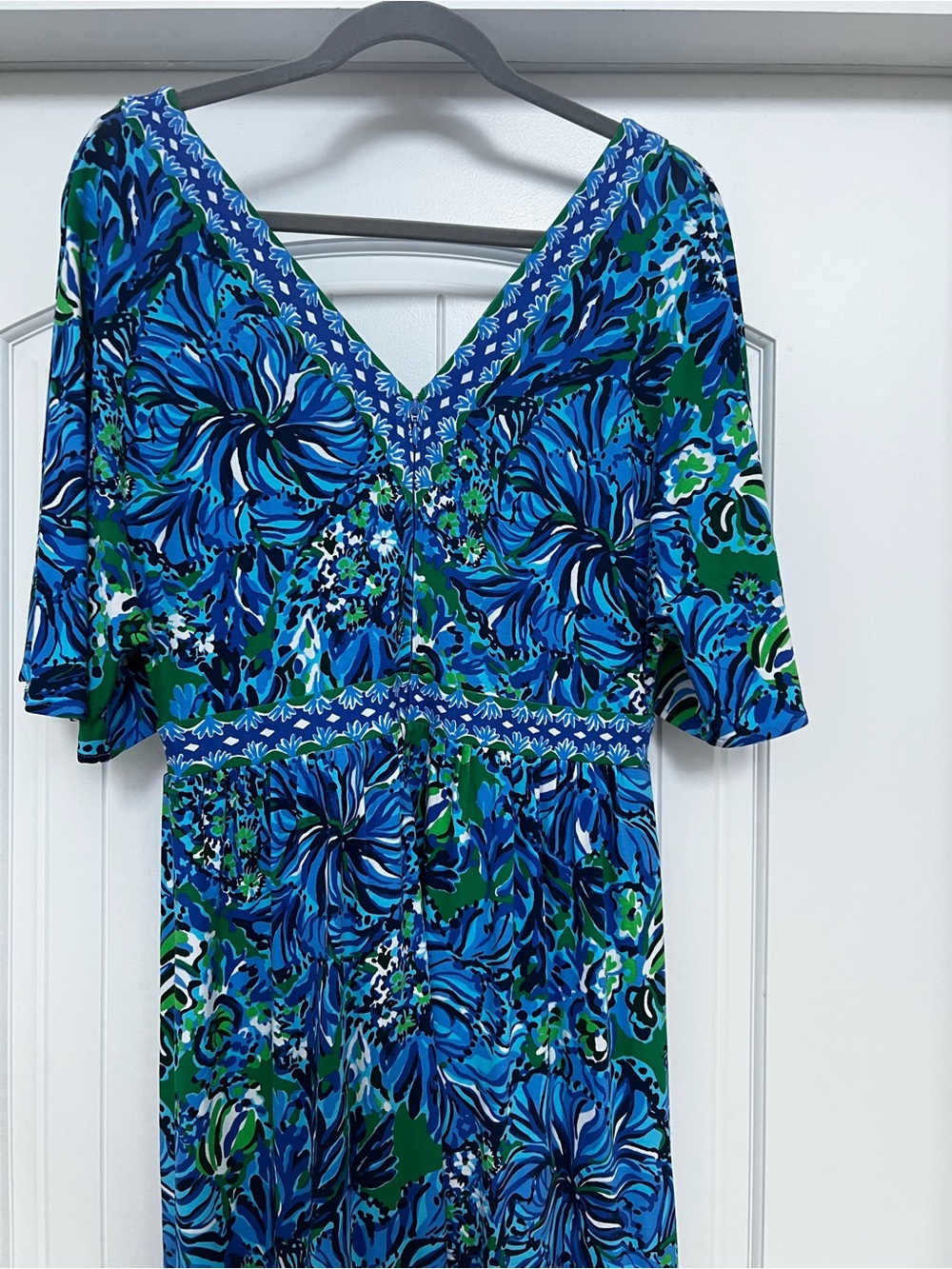Lilly Pulitzer Women’s Blue Green Floral Maxi Dress Size 10 | V-Neck 3/4 Sleeve - Picture 6 of 10